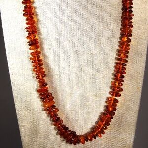 Fine Genuine Amber Strand Of Beads 20" Long Gold Filled Clasp